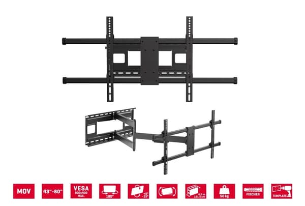 Fonestar MOV-384PR - Vægbeslag til TV med to arme, 43" - 80", bæreevne 50 kg