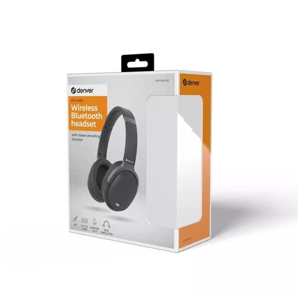 Denver BTN-210B - Svarta on-ear-hörlurar med Bluetooth och ANC