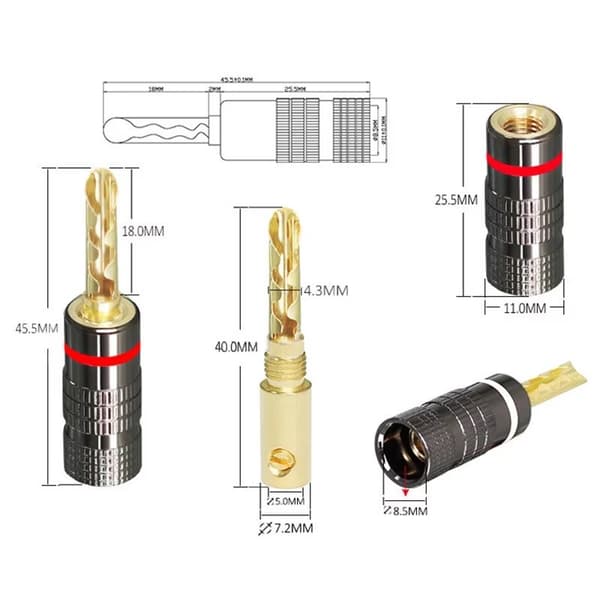 Par BFA 4 mm bananstik, forgyldte, til maks. 4mm2 ledning - 2 skruer