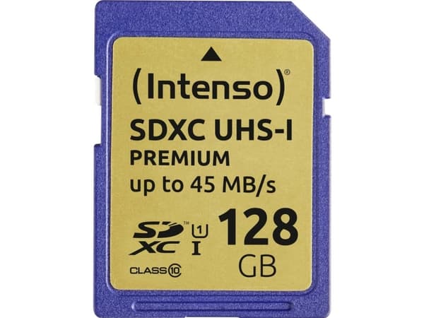 Intenso 128 GB SDXC Minneskort (45 MB/s, Klass 10, UHS-I) Minnestyp: SDXC (UHS-I) - Lagringskapacitet: 128 GB - Hastighetsklass: Klass 10 (Cl10), UHS