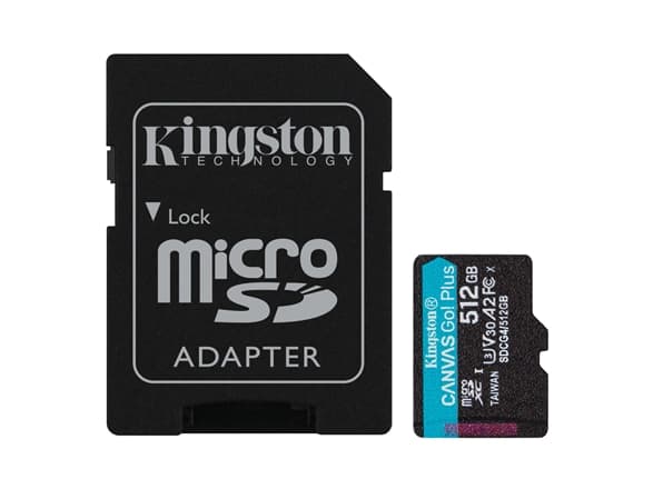 Kingston Technology Canvas Go! Plus, 512 GB, MicroSD, Klass 10, UHS-I, 200 MB/s, 160 MB/s