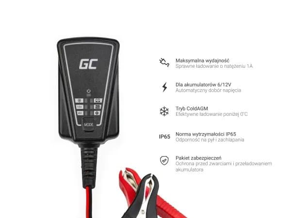Green Cell ACAGM06, 12/6 V, 1 A, 220 - 240 V, 50 Hz, Ylikuormittaa, IP65