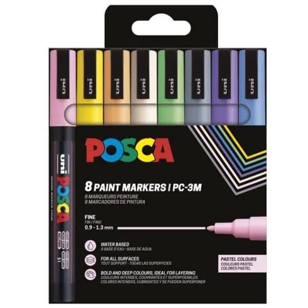 Paintmarker Uni POSCA PC3M fijn pastel assorti set à 8 stuks Paintmarker Uni POSCA PC3M fijn pastel assorti set à 8 stuks