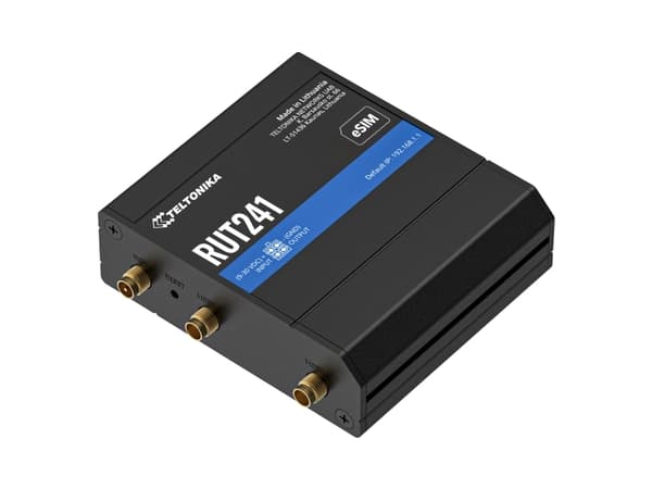 Teltonika RUT241 eSIM | Industrieller 4G-LTE-Router | Cat 4, 2x RJ45 100Mb/s, eSIM, Cellulær netværksrouter, Sort, Aluminium, Montering på væg/stolpe
