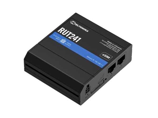 Teltonika RUT241 eSIM | Industrieller 4G-LTE-Router | Cat 4, 2x RJ45 100Mb/s, eSIM, Cellulær netværksrouter, Sort, Aluminium, Montering på væg/stolpe