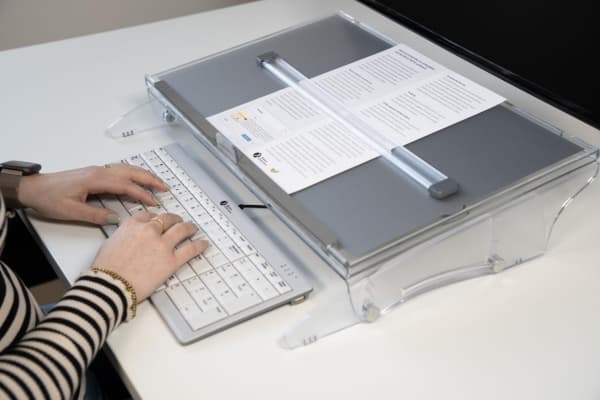BakkerElkhuizen FlexDesk 640 ComfortRead, Ethylen-vinylacetat (EVA) skum, Plast, Stål, 5 kg, 110 - 180 mm, Lys grå, Transparent, 515 mm, 380 mm