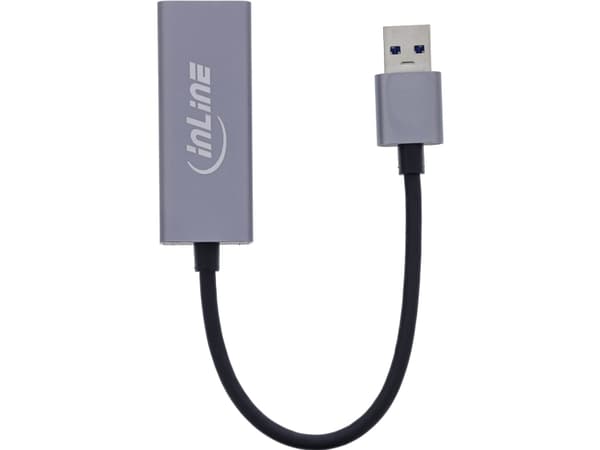 InLine 33380P, USB Type-A, RJ-45, Hanstik, Grå, 0,15 m, Data, Strøm