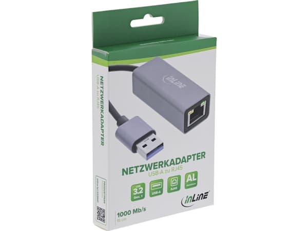 InLine 33380P, USB Type-A, RJ-45, Hanstik, Grå, 0,15 m, Data, Strøm