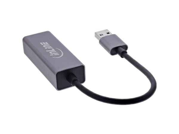 InLine 33380P, USB Type-A, RJ-45, Hanstik, Grå, 0,15 m, Data, Strøm