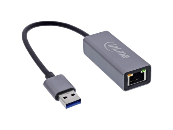InLine 33380P, USB Type-A, RJ-45, Hanstik, Grå, 0,15 m, Data, Strøm Grå