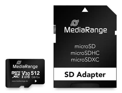 Minnekort MediaRange SD MicroSD-kort 512 GB UHS-1 Cl.10 inkl. adapter