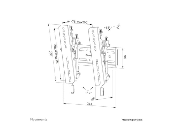 Neomounts WL35S-850BL12 - Monteringssett (veggmontering) - tippbar - for TV - svart - skjermstørrelse: 24"-65"