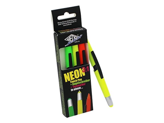 WEDO stylus penn 3-i-1 NEON, etui med 4 touch-penner, kulepenner og highlighters i ett, sortert i - 1 stk (261 610499)