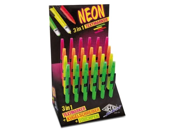 WEDO stylus penn 3-i-1 NEON, etui med 4 touch-penner, kulepenner og highlighters i ett, sortert i - 1 stk (261 610499)