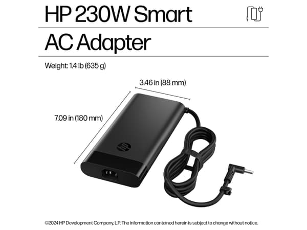 HP 230W Smart AC Adapter, Bärbar dator, inomhus, 115 V, 47 - 63 hz, 230 W, 19.5 V