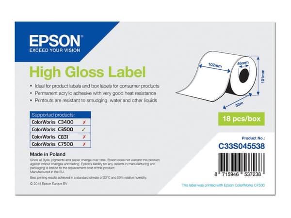 Epson - Högblank - Rulle (10,2 cm x 33 m) 1 rulle (rullar) löpande etiketter - för ColorWorks CW-C4000, TM-C3500