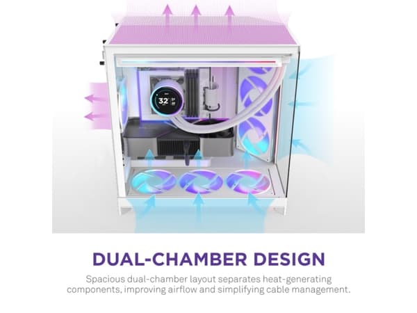 NZXT H9 Flow, Midi Tower, PC, Hvid, ATX, EATX, micro ATX, Mini-ITX, Maske, SGCC, Hærdet glas, Spil