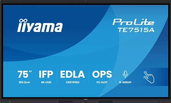 IIYAMA 189.3cm(75") TE7515A-B1AG 16:9 M-Touch 2xHDMI+2xUSB-C (Toimitus) musta