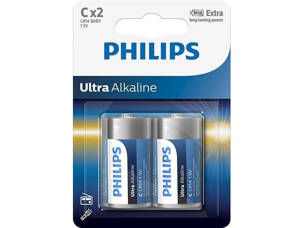 Philips Akku LR14E2B/10, Kertakäyttöinen akku, Alkali, 1,5 V, 2 kpl, 26,2 mm, 50 mm