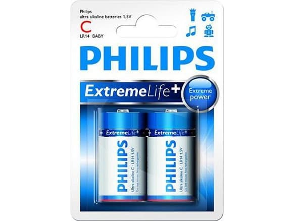 Philips Akku LR14E2B/10, Kertakäyttöinen akku, Alkali, 1,5 V, 2 kpl, 26,2 mm, 50 mm