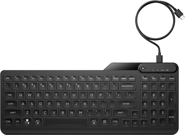 HP 405 bakgrundsbelyst och trådat tangentbord för flera enheter Svart