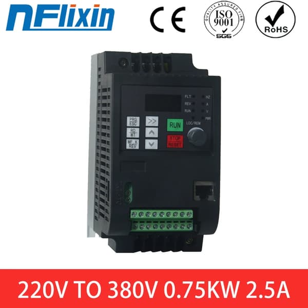 Variabel frekvensomvandlare, 1 fas 220V till 3 fas 380V, utgångseffekt 0,75 kW till 7,5 kW,0,75KW, 1 fas 220V, 3-fas 380V