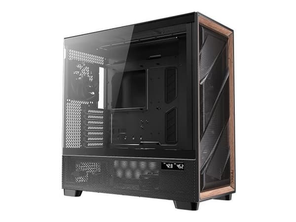Antec Flux Pro - FT - utökad ATX - genomskinlig sidopanel (härdat glas) - ingen strömförsörjning - USB/ljud Svart, Trä