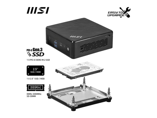 MSI Cubi N ADL 006DE - Mini-PC - Pentium N200 / inntil 3.7 GHz - RAM 4 GB - SSD 128 GB - UHD Graphics - Gigabit Ethernet - Win 11 Pro - monitor: inge