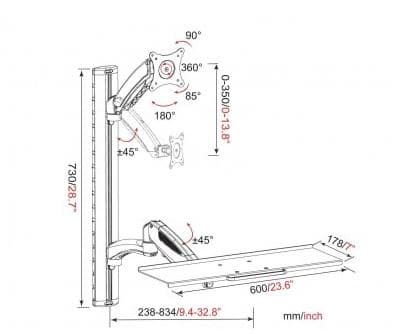 EFB Techly väggfäste för 38,1 cm 15 tum - 68,58 cm 27 tum tangentbordsfack och arm