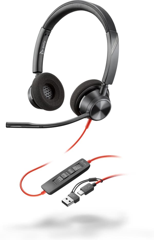 POLY Blackwire 3320 Stereo USB-C Headset + USB-C/A-adapter