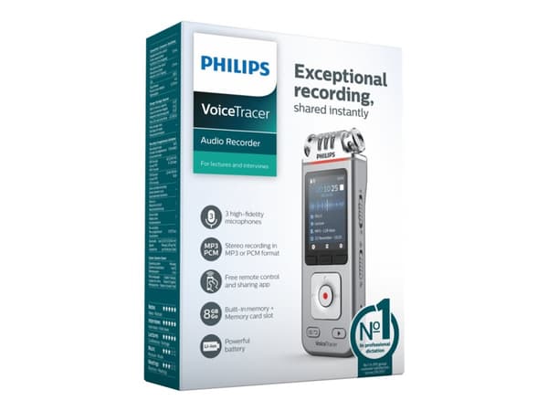 Philips Voice Tracer DVT4110 - Röstinspelare - 200 mW - inget operativsystem - 8 GB - silver, krom