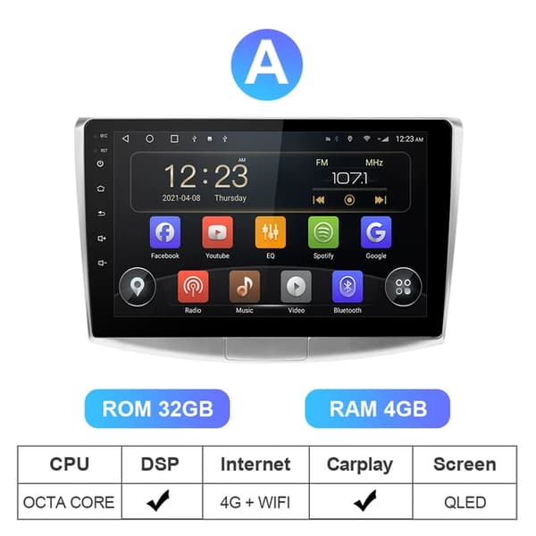 Bilradio, Android 100, Multimedie Audio, RAM 4G ROM 32GB