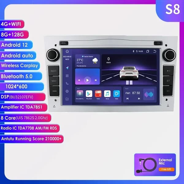 Bil GPS Navigation, 4G LTE-forbindelse, Android 12 operativsystem, S8 (8Core 8G 128G) S