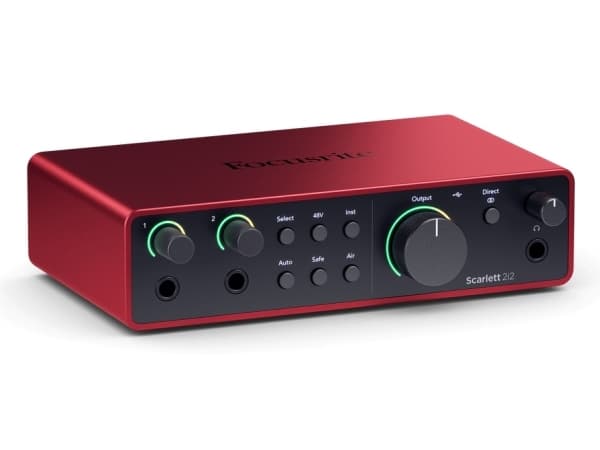 Focusrite Scarlett 2i2, Skrivbord, Svart, Röd, USB, USB Type-C, 69 dB, 16 dBu