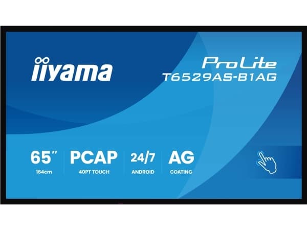 IIYAMA T6529AS-B1AG 165,1cm 65Zoll All-In-One Interactive Display 3840x2160 4K UHD 4GB RAM 32GB Storage Android 14 2xHDMI+USB-C Sort