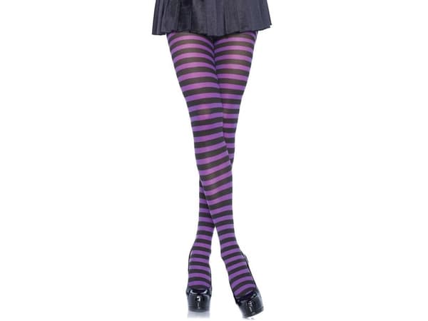 Sort og lilla stribede strømpebukser