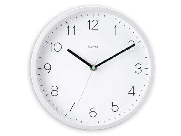 Hama Menorca, Vegg, Radiostyrt klokke, Rund, Hvit, Plast, Glass