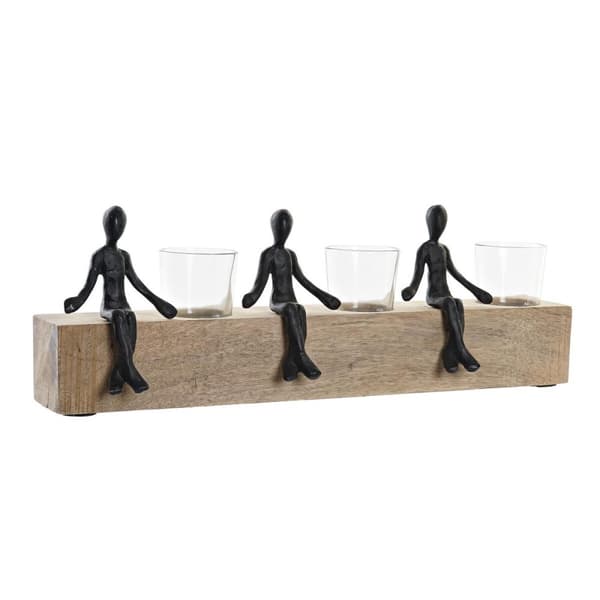 Ljusstakar DKD Home Decor 43 x 9 x 14 cm Glas Naturell Svart Brun Transparent Aluminium Mangoträ