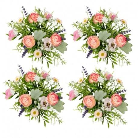 4-pack ljusmanschetter för kronljus med rosa rosor och andra blommor, innermått 3 cm och yttermått 16 cm