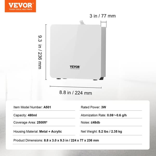 VEVOR Duftluftmaskine, 2000-2500ft² Dækning, Bluetooth Kontrol,480ml