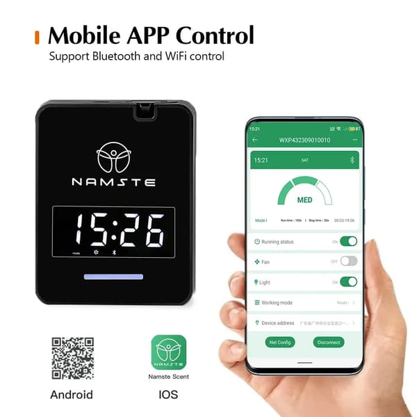 Aromadiffusor, 300 ml kapacitet, Bluetooth- och WiFi-kontroll, 500-1000 m³ täckning,WIFI bluetooth Svart, EU