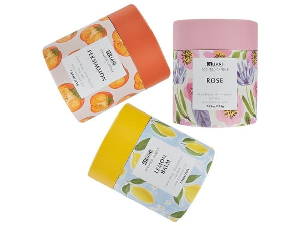 Sæt med 3 duftlys FARVERIG TØNDE Sojavoks Orientalske noter Urtenoter Blomsternoter Lumarko!