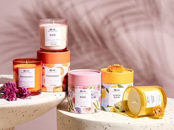 Sæt med 3 duftlys FARVERIG TØNDE Sojavoks Orientalske noter Urtenoter Blomsternoter Lumarko!