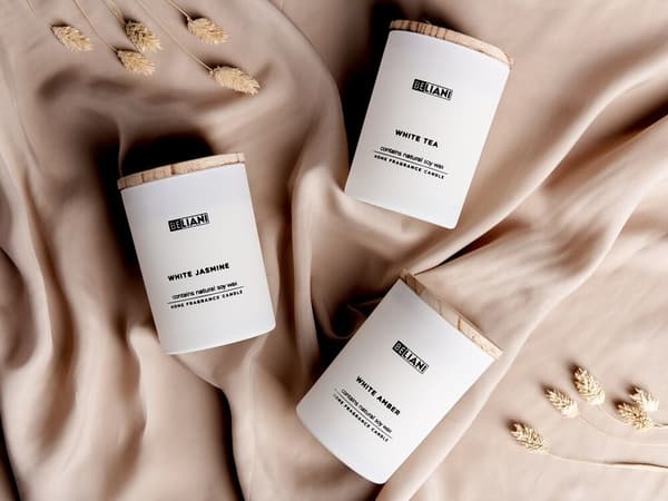 3 doftljus med sojadoft vitt bärnsten/vitt te/vit jasmin SIMPLICITY Lumarko!