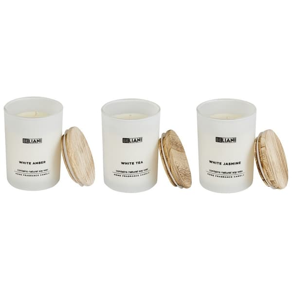 3 doftljus med sojadoft vitt bärnsten/vitt te/vit jasmin SIMPLICITY Lumarko!