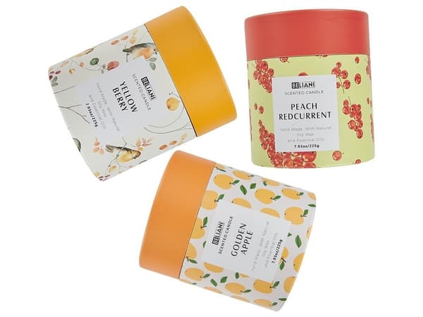 Set med 3 doftljus COLORFUL BARREL Sojavax Fruktiga noter Lumarko!