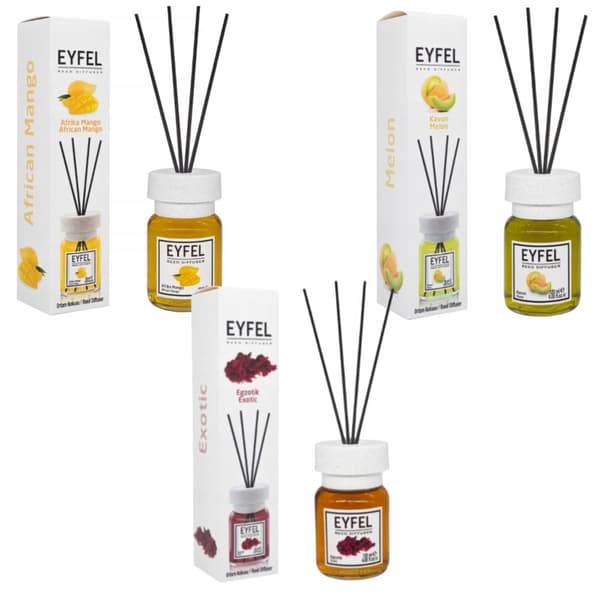 Tre exotiska doftset för hemmet EYFEL, 3 x 120 ml: Exotic + Melon + African Mango