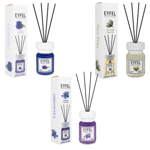 Kolmen kukkaisen kotituoksun setti EYFEL, 3 x 120 ml: Hyasintti + Kielo + Laventeli