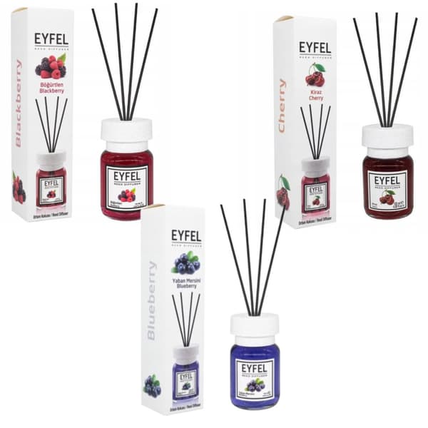 Set med 3 fruktiga hemdofter EYFEL, 3 x 120 ml: skogsfrukt + körsbär + blåbär