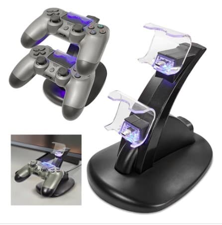 Laddningsstation för 2x PS4 / Playstation 4 Gamepad / kontroller LED-belysning
